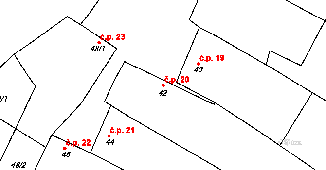 Kožušice 20 na parcele st. 42 v KÚ Kožušice, Katastrální mapa