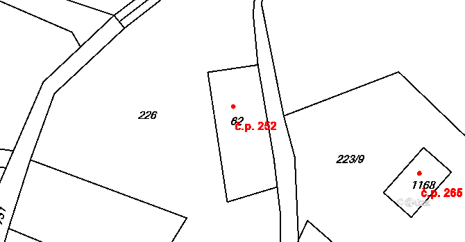 Ládeves 252, Kamenice na parcele st. 62 v KÚ Ládví, Katastrální mapa