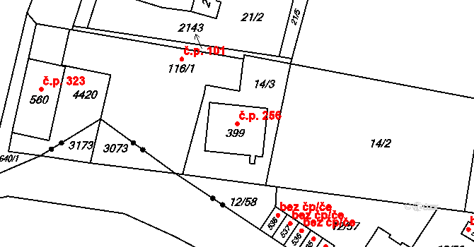 Břilice 256, Třeboň na parcele st. 399 v KÚ Břilice, Katastrální mapa