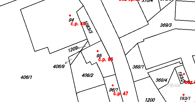 Chotyně 85 na parcele st. 95 v KÚ Chotyně, Katastrální mapa