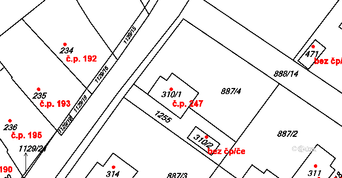 Cerhovice 247 na parcele st. 310/1 v KÚ Cerhovice, Katastrální mapa