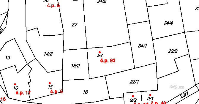 Bubovice 93 na parcele st. 58 v KÚ Bubovice, Katastrální mapa