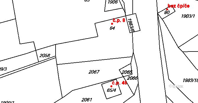 Pernolec 8, Částkov na parcele st. 64 v KÚ Pernolec, Katastrální mapa