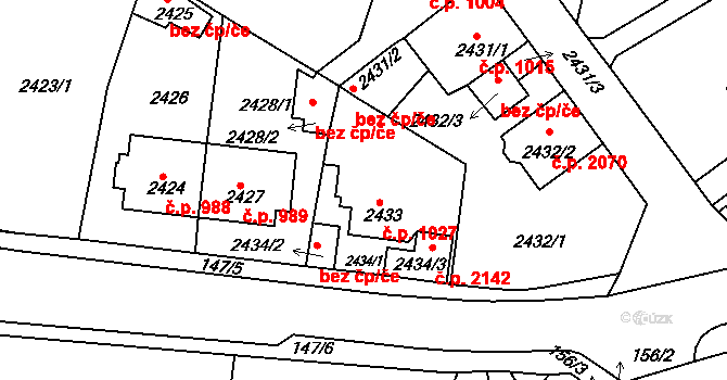 Tachov 1027 na parcele st. 2433 v KÚ Tachov, Katastrální mapa