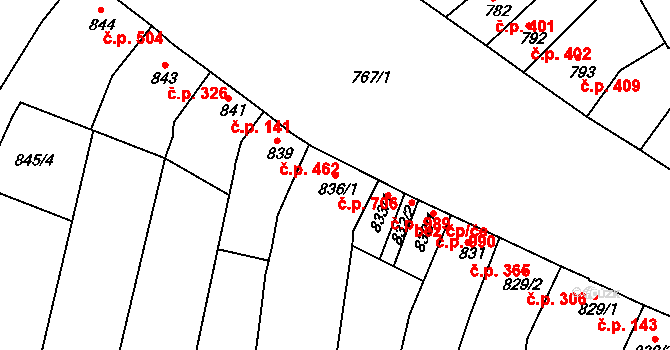Hulín 706 na parcele st. 836/1 v KÚ Hulín, Katastrální mapa
