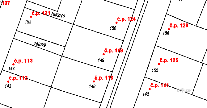 Pavlíkov 119 na parcele st. 149 v KÚ Pavlíkov, Katastrální mapa