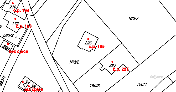 Prácheň 195, Kamenický Šenov na parcele st. 226 v KÚ Prácheň, Katastrální mapa