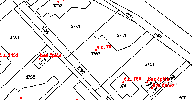Poruba 70, Orlová na parcele st. 376/2 v KÚ Poruba u Orlové, Katastrální mapa