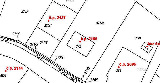 Rožnov pod Radhoštěm 2165 na parcele st. 372 v KÚ Hážovice, Katastrální mapa