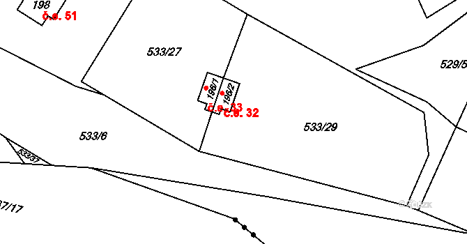 Hamr 33 na parcele st. 196/1 v KÚ Hamr, Katastrální mapa