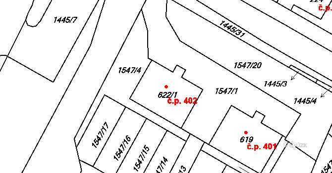 Chýnov 402 na parcele st. 622/1 v KÚ Chýnov u Tábora, Katastrální mapa