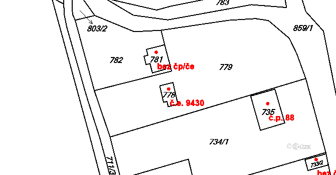 Brná 9430, Ústí nad Labem na parcele st. 778 v KÚ Brná nad Labem, Katastrální mapa