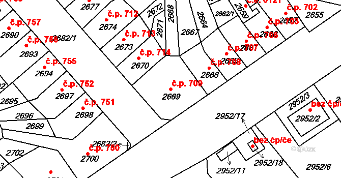 Střekov 709, Ústí nad Labem na parcele st. 2669 v KÚ Střekov, Katastrální mapa