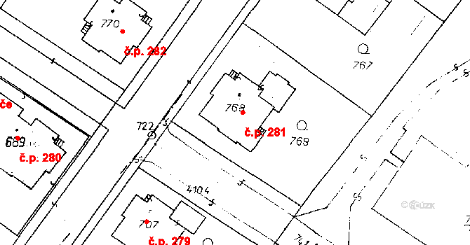 Poděbrady II 281, Poděbrady na parcele st. 768 v KÚ Poděbrady, Katastrální mapa