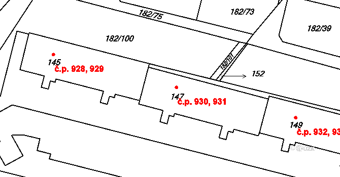 Borovina 930,931, Třebíč na parcele st. 147 v KÚ Řípov, Katastrální mapa
