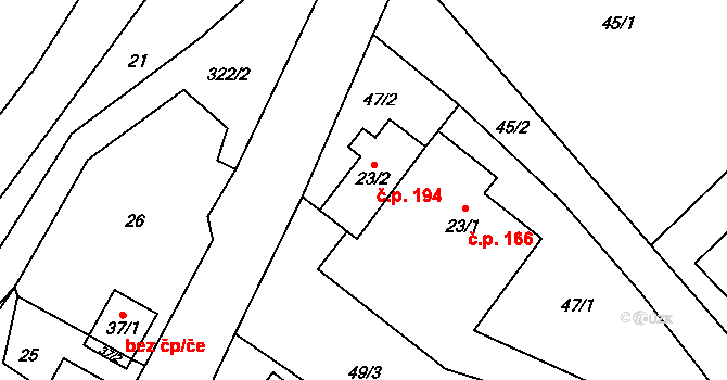 Sebranice 194 na parcele st. 23/2 v KÚ Kaliště u Sebranic, Katastrální mapa