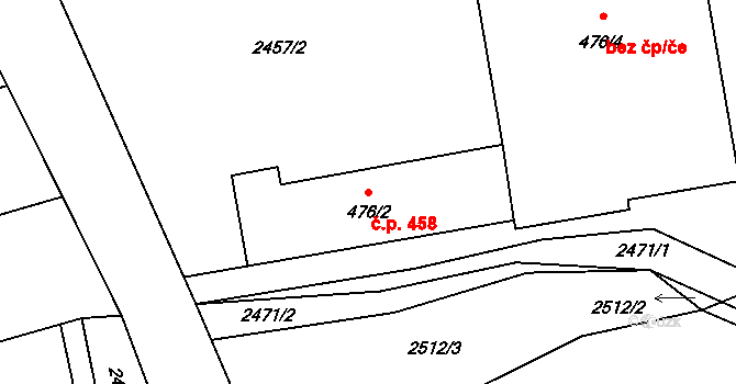 Jaroměřice 458 na parcele st. 476/4 v KÚ Jaroměřice, Katastrální mapa