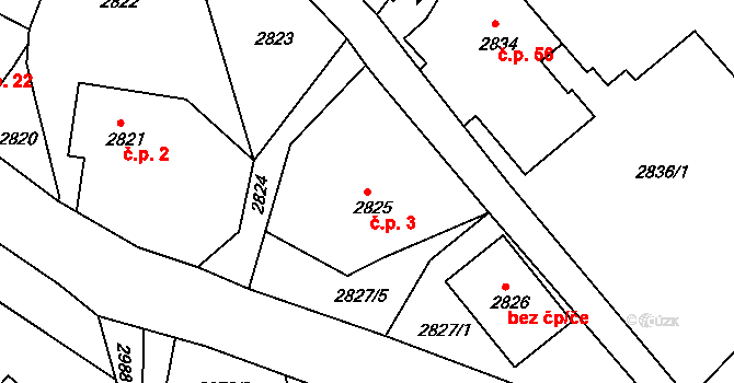 Pelechov 3, Železný Brod na parcele st. 2825 v KÚ Železný Brod, Katastrální mapa