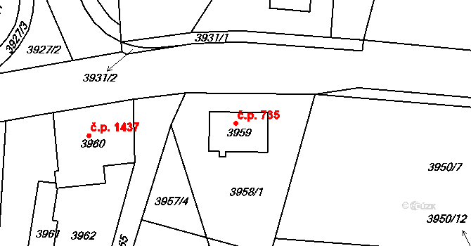 Smržovka 735 na parcele st. 3959 v KÚ Smržovka, Katastrální mapa