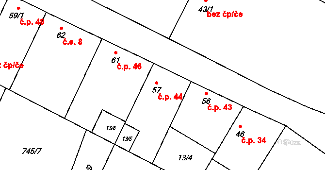 Očihovec 44, Očihov na parcele st. 57 v KÚ Očihovec, Katastrální mapa
