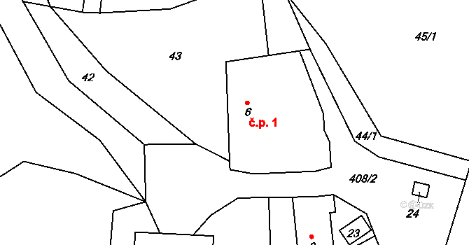 Pobistrýce 1, Pelhřimov na parcele st. 6 v KÚ Pobistrýce, Katastrální mapa
