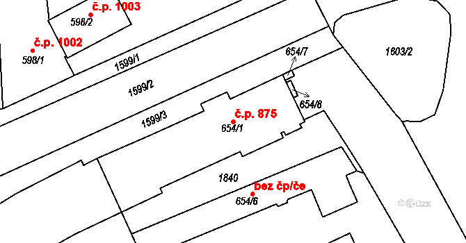 Litovel 875 na parcele st. 654/1 v KÚ Litovel, Katastrální mapa