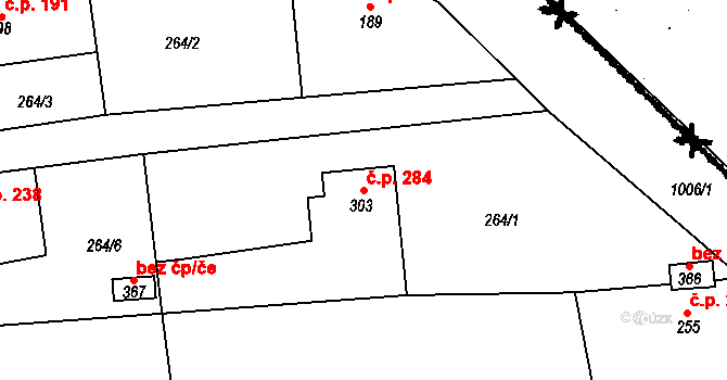 Praskolesy 284 na parcele st. 303 v KÚ Praskolesy, Katastrální mapa