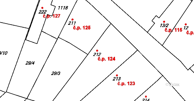Struhy 124, Čachovice na parcele st. 212 v KÚ Struhy, Katastrální mapa