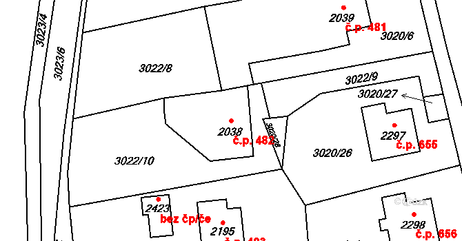 Nový Hrozenkov 482 na parcele st. 2038 v KÚ Nový Hrozenkov, Katastrální mapa
