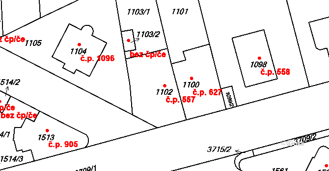 Břevnov 557, Praha na parcele st. 1102 v KÚ Břevnov, Katastrální mapa