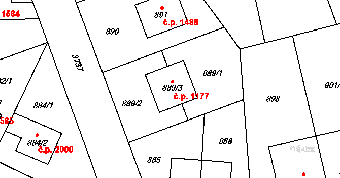 Libeň 1177, Praha na parcele st. 889/3 v KÚ Libeň, Katastrální mapa