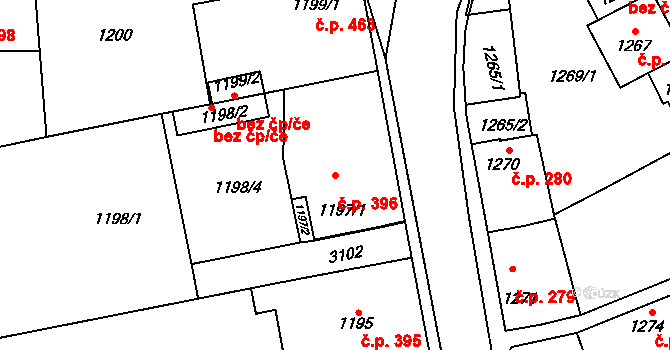 Sedlčany 396 na parcele st. 1197/1 v KÚ Sedlčany, Katastrální mapa