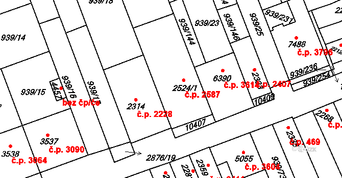 Hodonín 2587 na parcele st. 2524/1 v KÚ Hodonín, Katastrální mapa