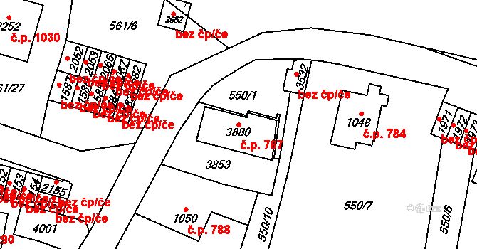 Vrchlabí 787 na parcele st. 3880 v KÚ Vrchlabí, Katastrální mapa