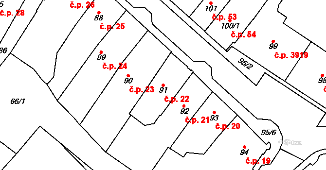 Chomutov 22 na parcele st. 91 v KÚ Chomutov I, Katastrální mapa