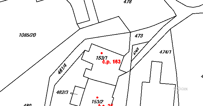 Rtyně v Podkrkonoší 163 na parcele st. 153/1 v KÚ Rtyně v Podkrkonoší, Katastrální mapa