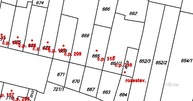 Opatovice 315 na parcele st. 665 v KÚ Opatovice u Rajhradu, Katastrální mapa