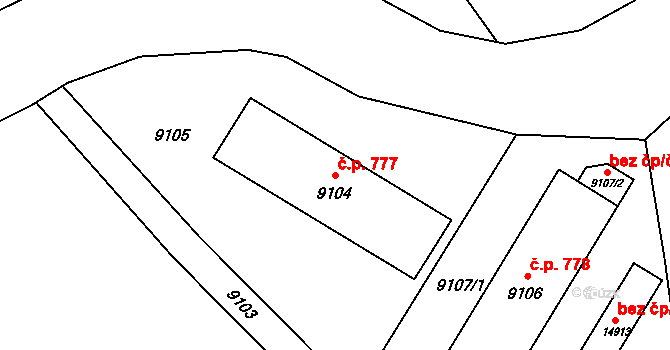 Vsetín 777 na parcele st. 9104 v KÚ Vsetín, Katastrální mapa
