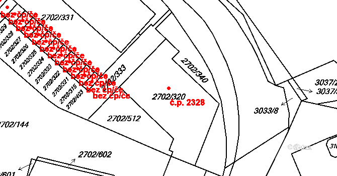 Předměstí 2328, Opava na parcele st. 2702/320 v KÚ Opava-Předměstí, Katastrální mapa