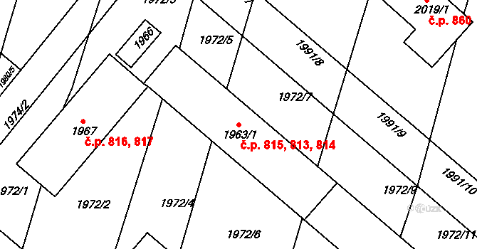 Pečky 813,814,815 na parcele st. 1963/1 v KÚ Pečky, Katastrální mapa