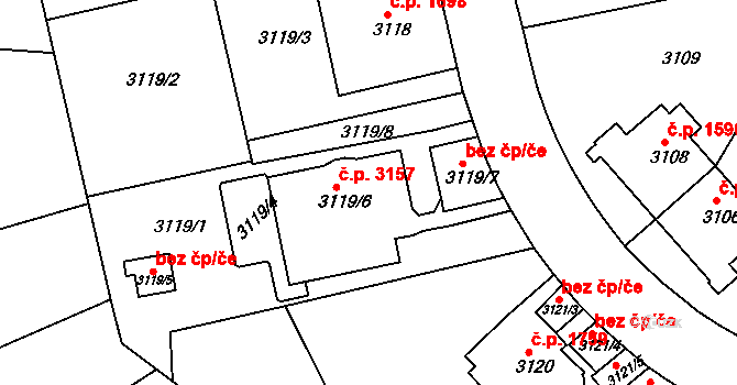 Teplice 3157 na parcele st. 3119/6 v KÚ Teplice, Katastrální mapa