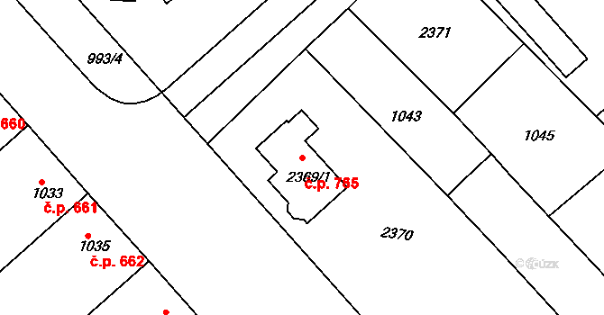 Moravský Písek 765 na parcele st. 2369/1 v KÚ Moravský Písek, Katastrální mapa