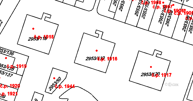 Kadaň 1916 na parcele st. 2953/119 v KÚ Kadaň, Katastrální mapa