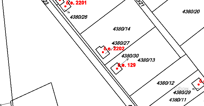 Louny 2202 na parcele st. 4380/27 v KÚ Louny, Katastrální mapa