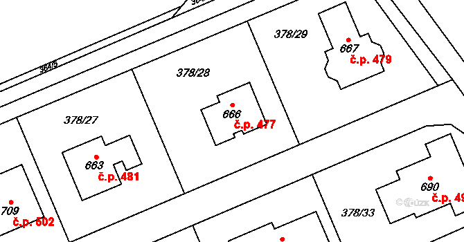 Rokytnice 477 na parcele st. 666 v KÚ Rokytnice u Přerova, Katastrální mapa