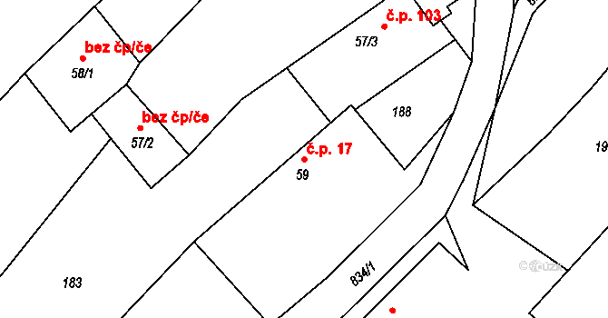 Čáslavice 17 na parcele st. 59 v KÚ Čáslavice, Katastrální mapa