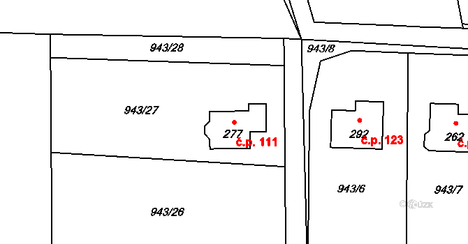 Dolní Tošanovice 111 na parcele st. 277 v KÚ Dolní Tošanovice, Katastrální mapa