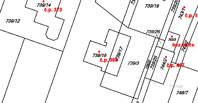 Tetčice 394 na parcele st. 739/16 v KÚ Tetčice, Katastrální mapa