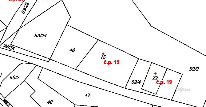 Tržek 12, Kolinec na parcele st. 15 v KÚ Tržek, Katastrální mapa