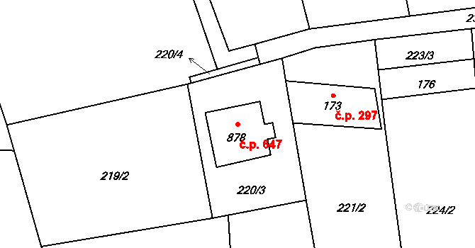 Halenkovice 647 na parcele st. 878 v KÚ Halenkovice, Katastrální mapa